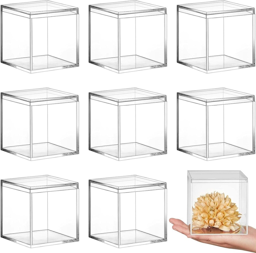 BLULU 8-Piece Clear Acrylic Storage Cubes 3 Inch Display Organizers Open Box