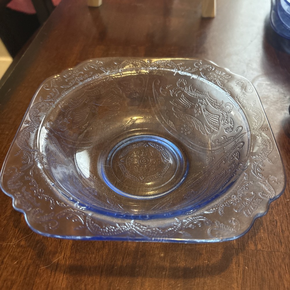Vintage 1970s Federal Glass Madrid Blue Depression Era Soup Salad Bowl 6.75 Inch  