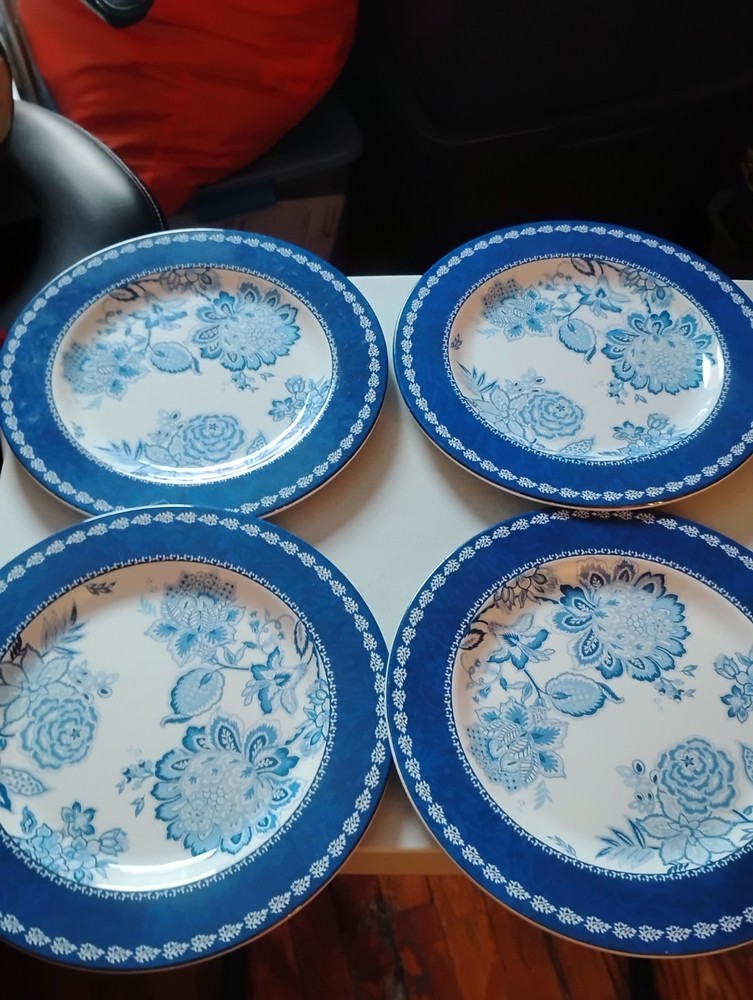 Set of 4 Waverly Home Melamine Dinner Plates Blue & White Floral 11