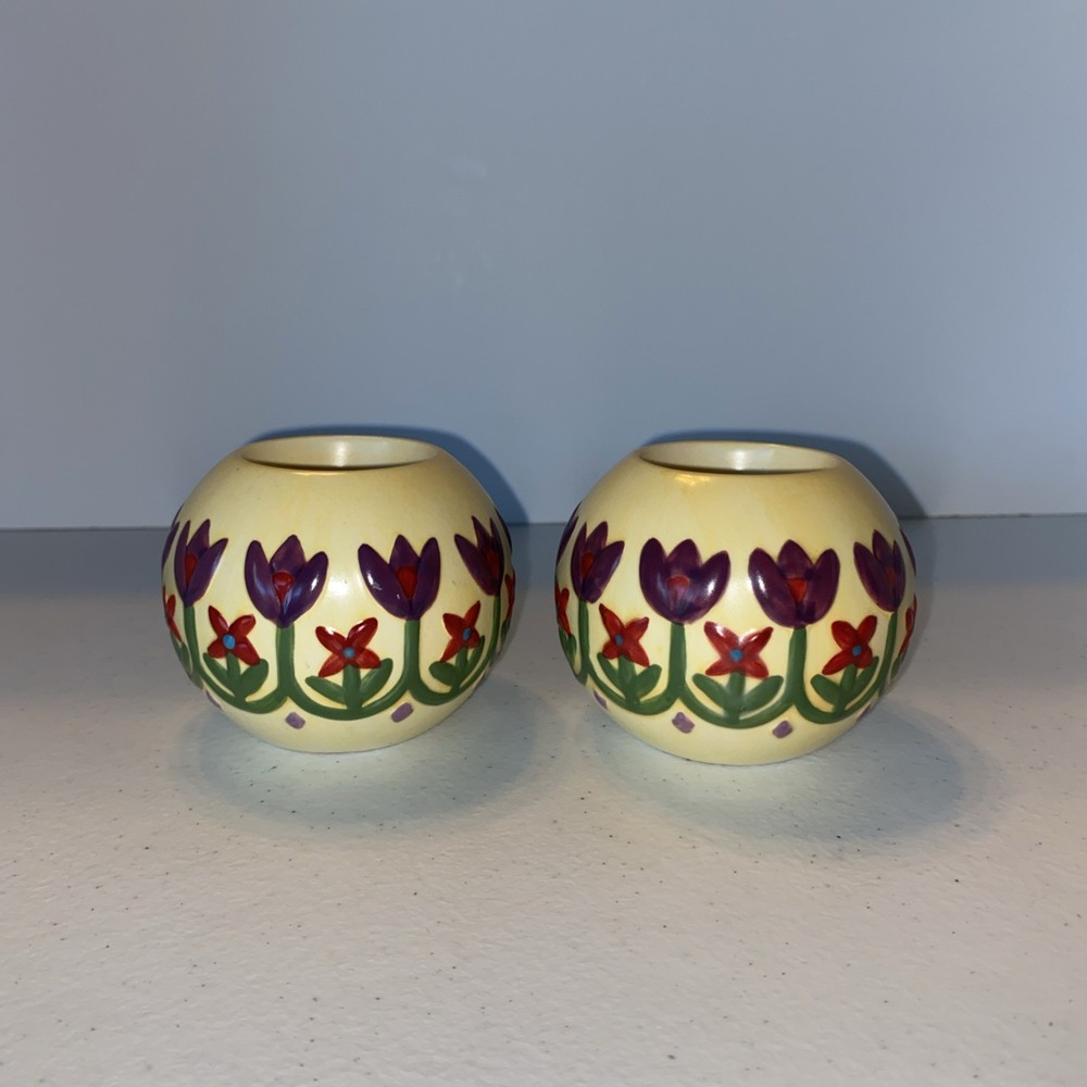 Jim Shore 2004 Enesco Tulip Flower Votive Candle Holder Tea Light Set
