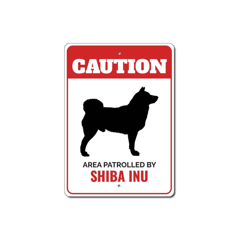 Patrolled By Shiba Inu Caution Metal Sign Dog Kennel Breed Canine K9 Paw Pet