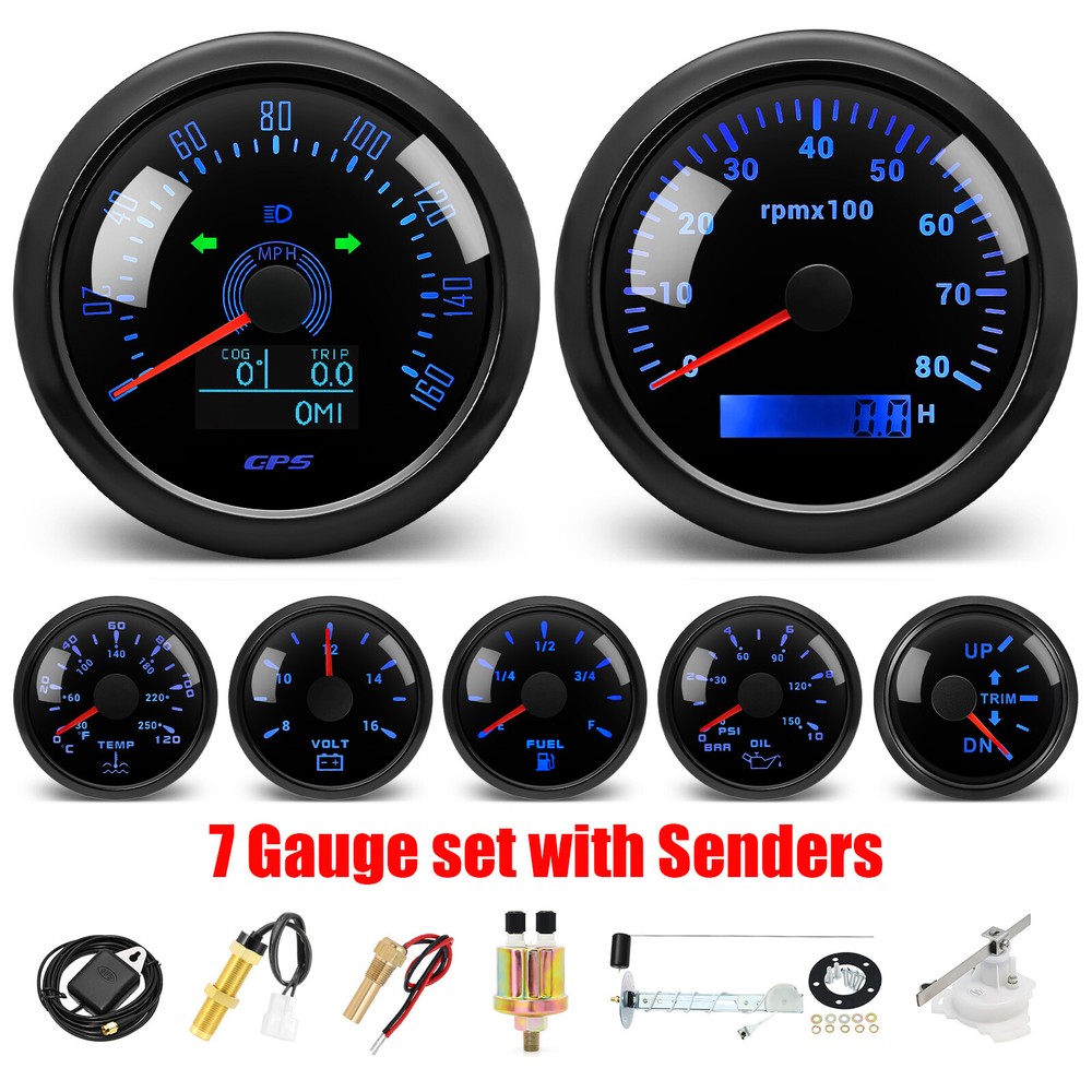85mm 7 Gauge Set GPS Speedometer 0-160MPH for Boat Car Truck Marine