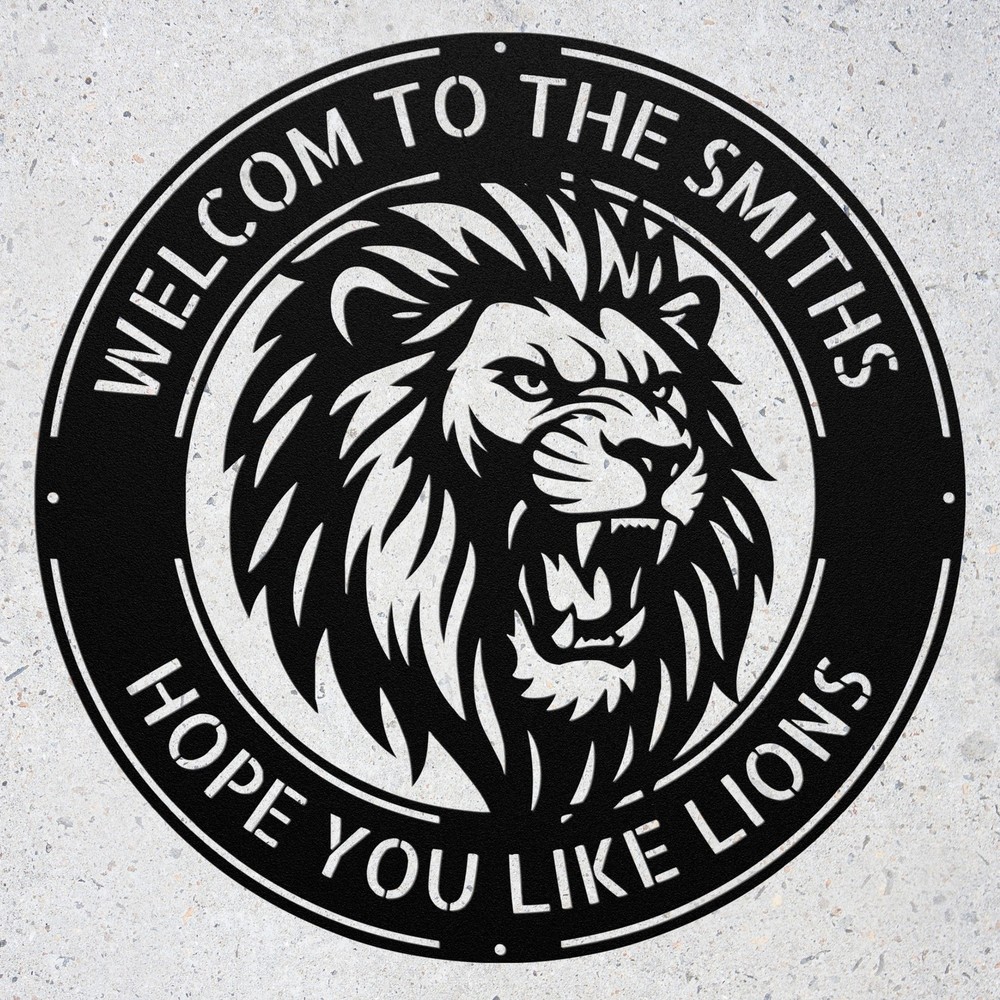 Personalized Lion Metal Art Sign Custom Family Name Safari Jungle King Decor