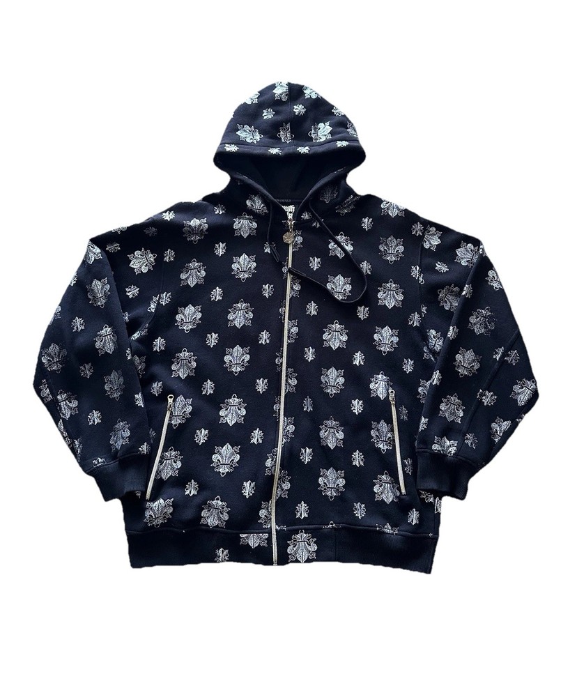 Vintage Y2K Southpole Fleur de Lis Zip Up Hoodie Black L Jessie Pinkman Skater
