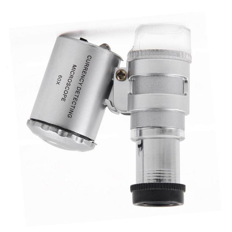 60X document Mini LED UV Light Illuminated Pocket Microscope Loupe Magnifier