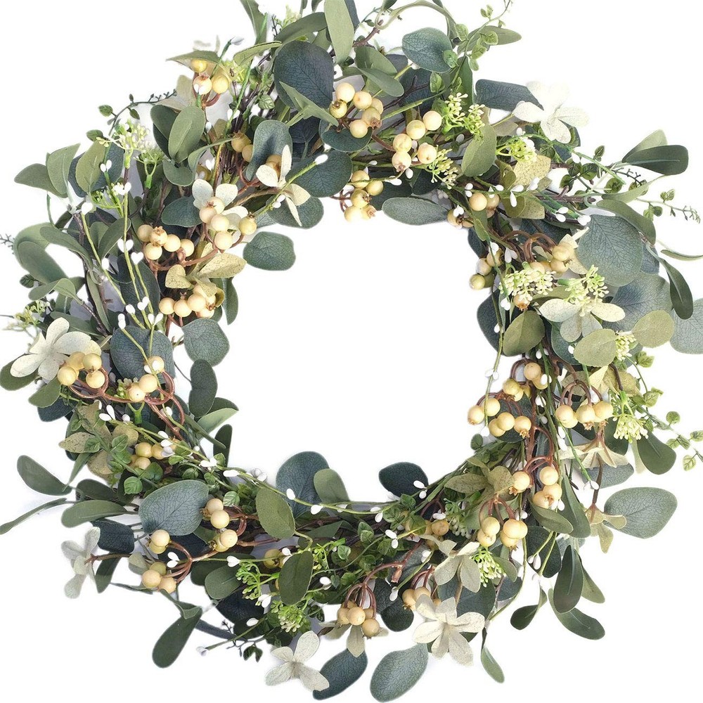 20Inch Artificial Eucalyptus Berry Wreath Green Leaf Eucalyptus Wreaths Sprin...
