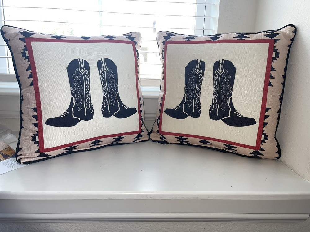 Birdie Home New with Tags set of 2 Pillows with Cowboy Boots & Western Pattern
