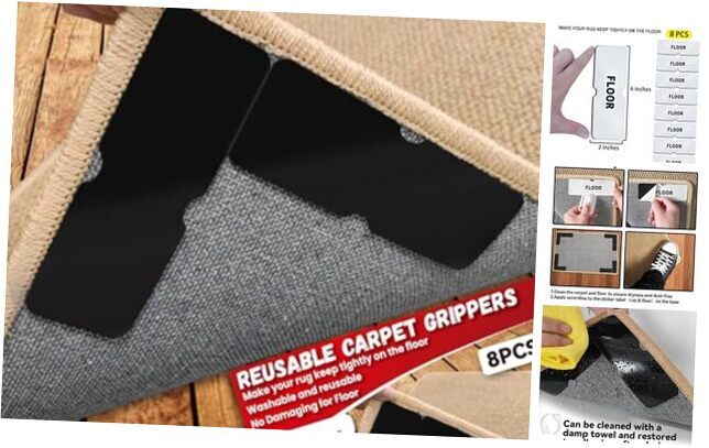 Rug Carpet Non Slip Grippers, Reusable and Washable Double Sided Carpet Tape 8