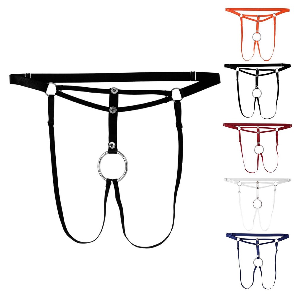 Men's Solid Color Sexy Underwear Ring Hollow Satin Garter Lingerie for Women