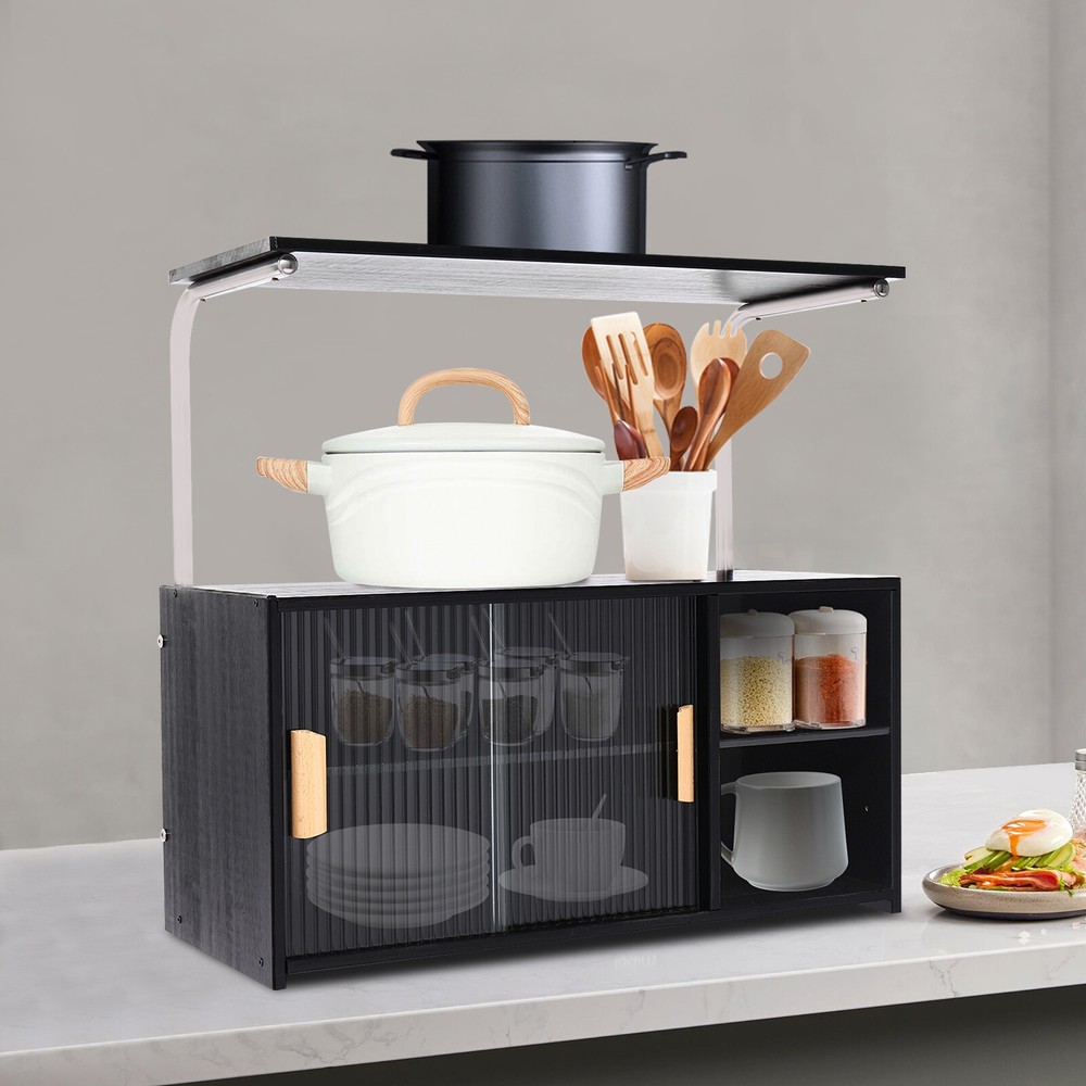 Farmhouse sideboard buffet cabinet 26.4in tall with adjustable shelves and door storage  