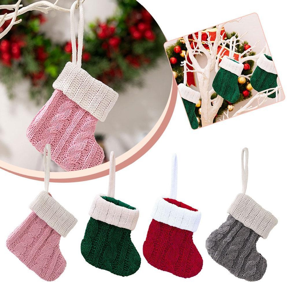 Christmas Knitted Socks Stockings Gift Sock Xmas Tree Hanging Ornament Q2B4