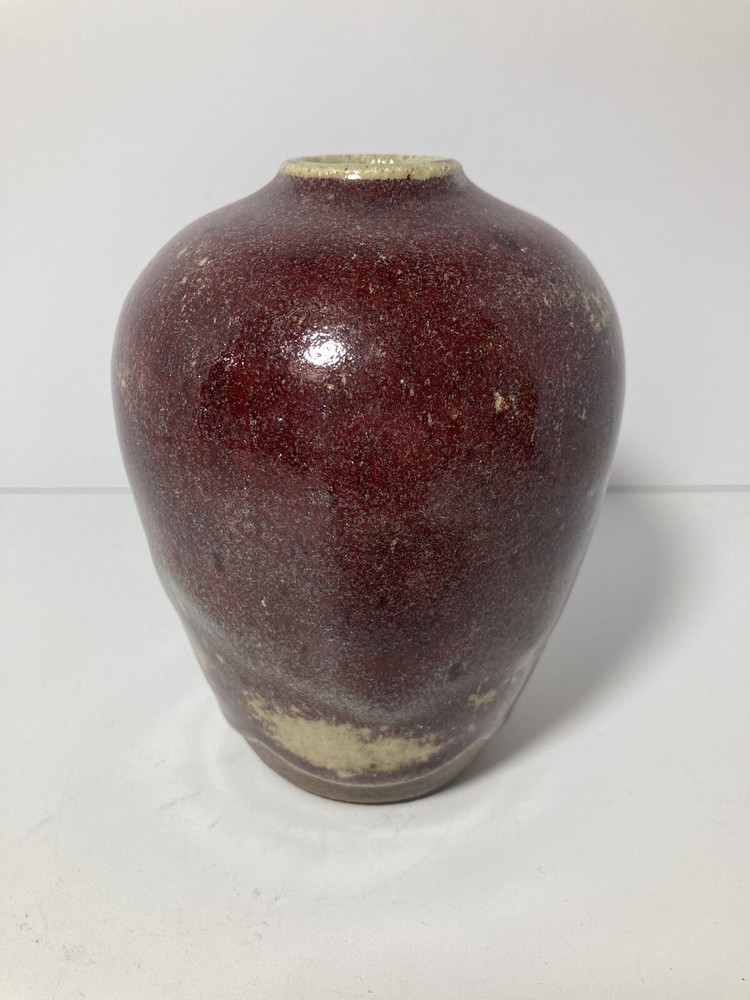 Ben Owens III North Carolina Pottery Bud Vase Raspberry Red Signed 1986