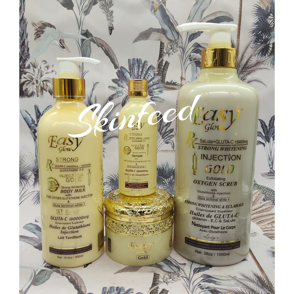 4pcs Easy Glow Gold Shower Gel, Body Lotion, Serum & Face Cream👌