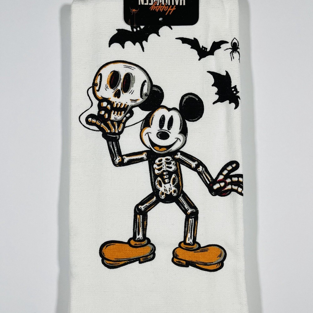 Disney Mickey Mouse Halloween 2 Pack Hand Bath Kitchen Towels Skeleton Skull NEW