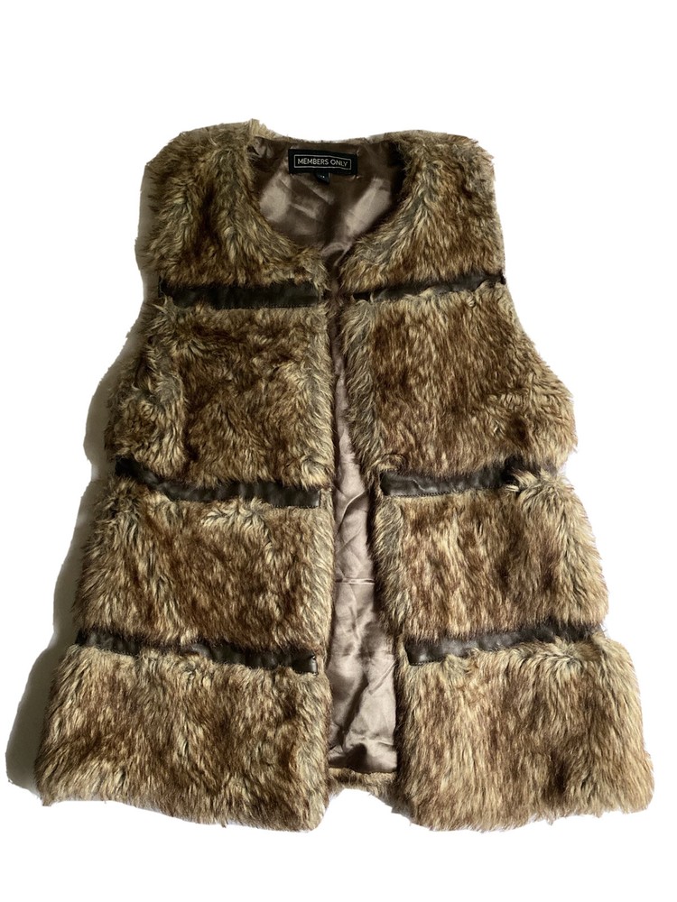 Women's Brown Faux Fur Vest by Members Only-image