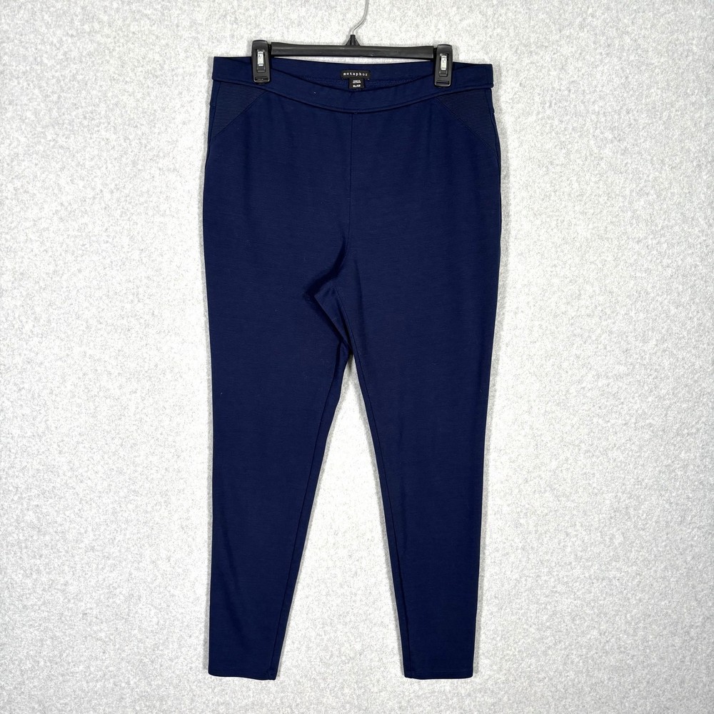 Metaphor Leggings Women XL Navy Knit Thick Ponte Elastic Waist High Rise Ankle