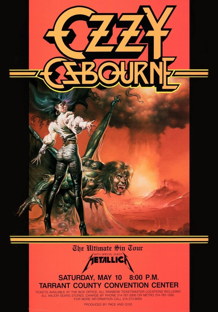 Ozzy Osbourne Metallica 1986 Fort Worth TX Concert 18x24 inch Free Shipping