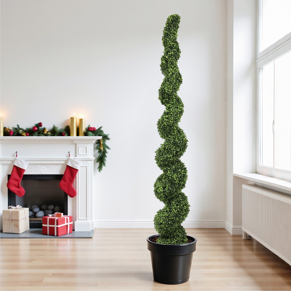 7FT Spiral Topiary Trees Artificial Outdoor Faux Boxwood Plants Large