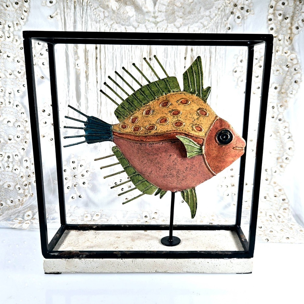 Elegant Wrought Iron Art Studio Nautical Sculpture with 3D Tropical Fish Design