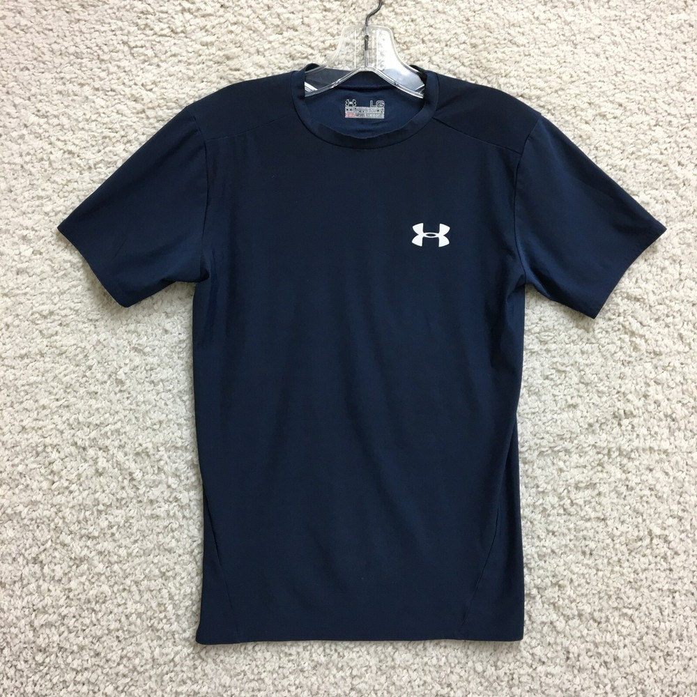 Under Armour Shirt Large Adult Blue Compression Heatgear Stretch Athletic Mens L