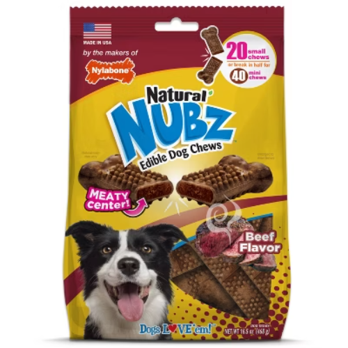 Nylabone Nubz Beef Chewy Dog Treats with Meaty Center - 20 Count Pack