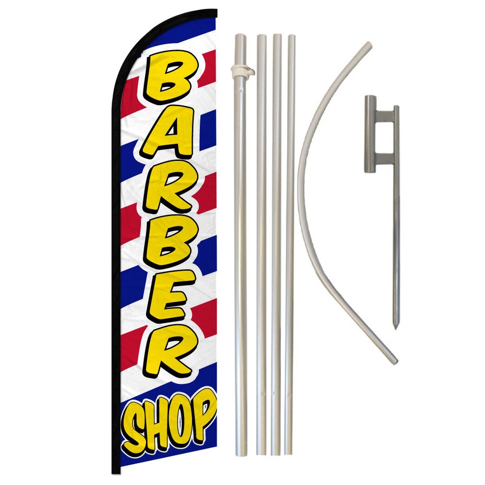 Barbershop Full Curve Windless Swooper Flag & Pole Kit Barber Hair Cuts LETTERS