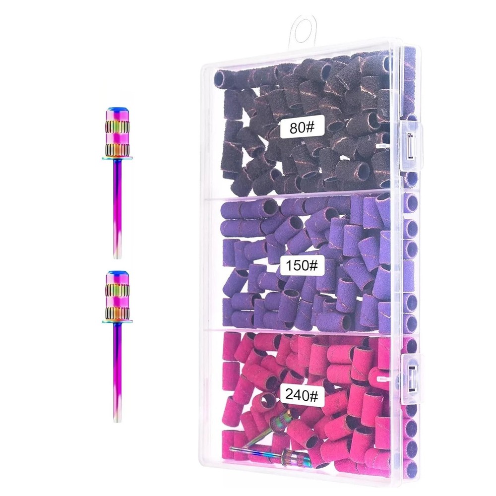 210X Nail Sanding Bands Kits W/ 2 Sanding Shank For Manicure Pedicure Drill Bit