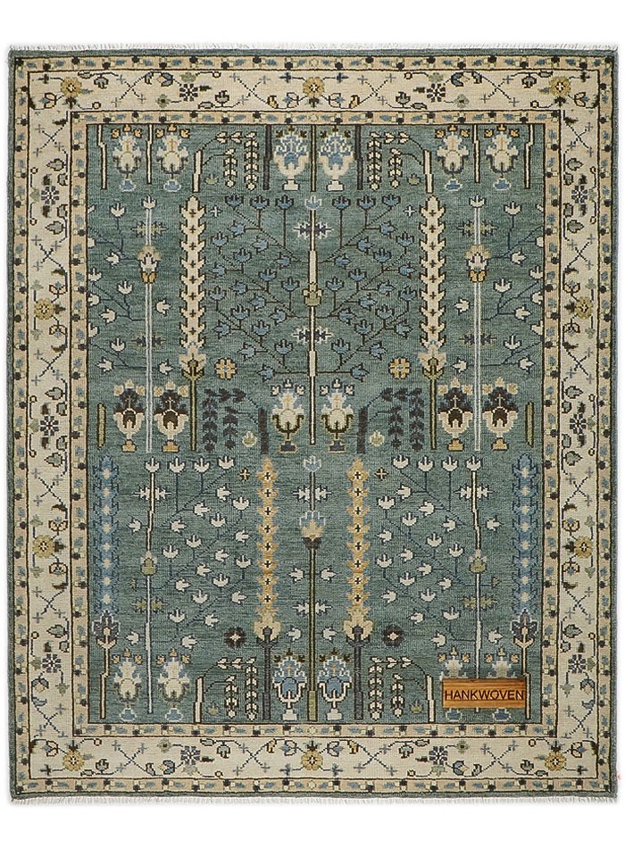 Hand Knotted ALL SIZES Oushak Aqua Green Rug Traditional Tree of Life Wool Rug