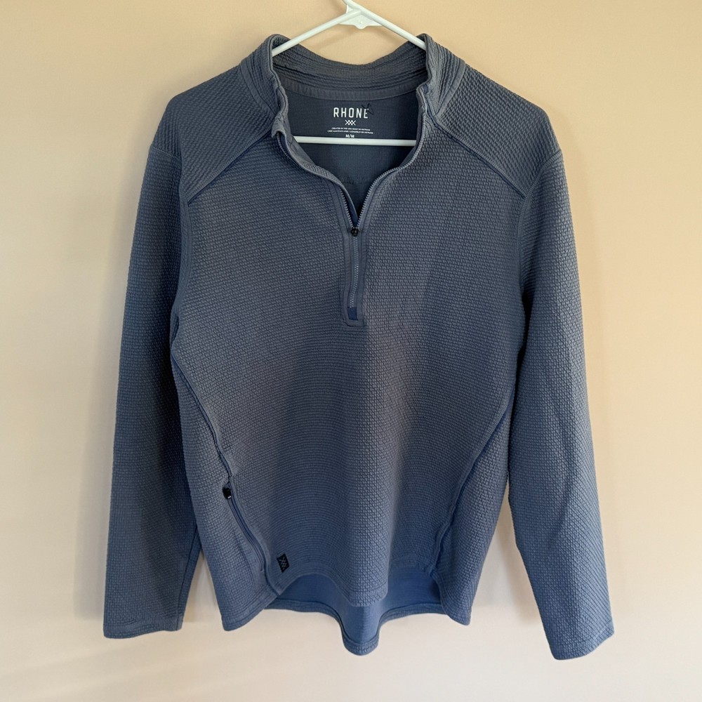 Rhone Performance Textured 1/4 Zip Pullover Sweater Blue Grey Men's Medium M