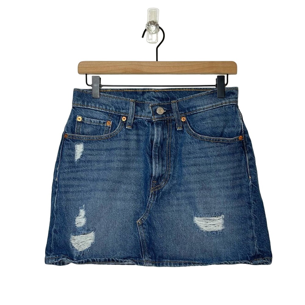 Levi’s High Rise Deconstructed Skirt Women's Size 27 Blue Denim Distressed