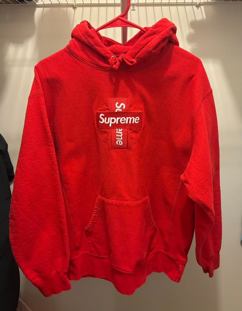 Supreme Cross Box Logo Hoodie Sweatshirt Red -Size Medium