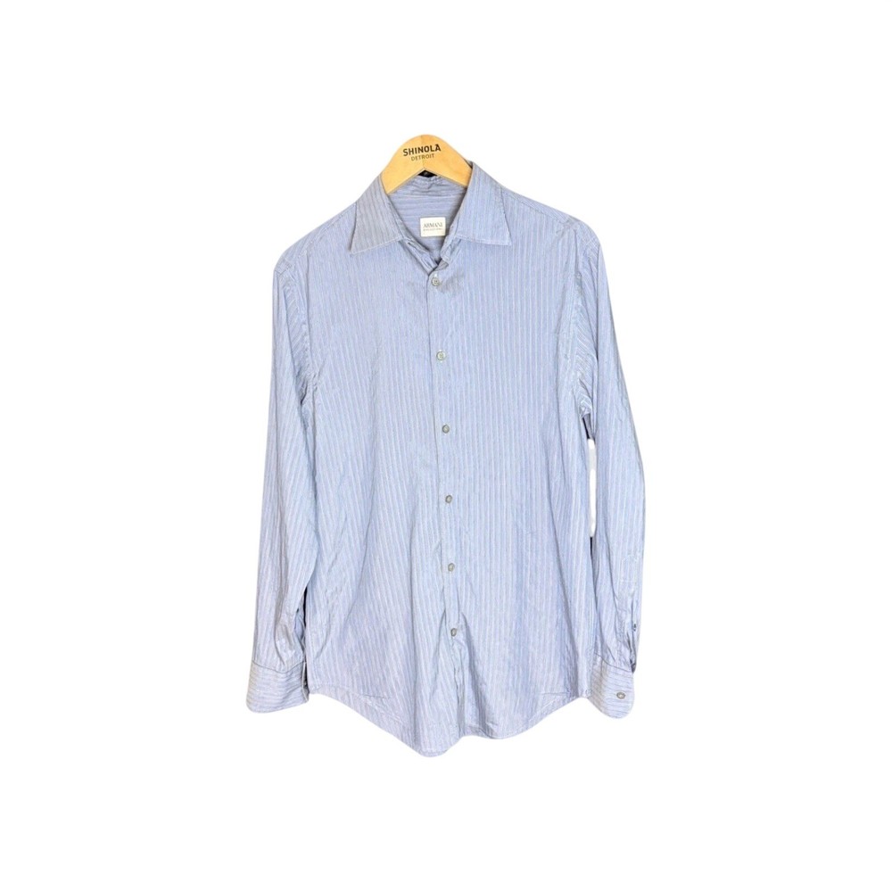Armani Collezioni Mens Blue White Striped Button Down Shirt Size M Long Sleeve