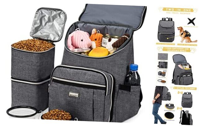 Travel Dog Backpack - Detachable Travel Dog Food Container for Pet Medium grey