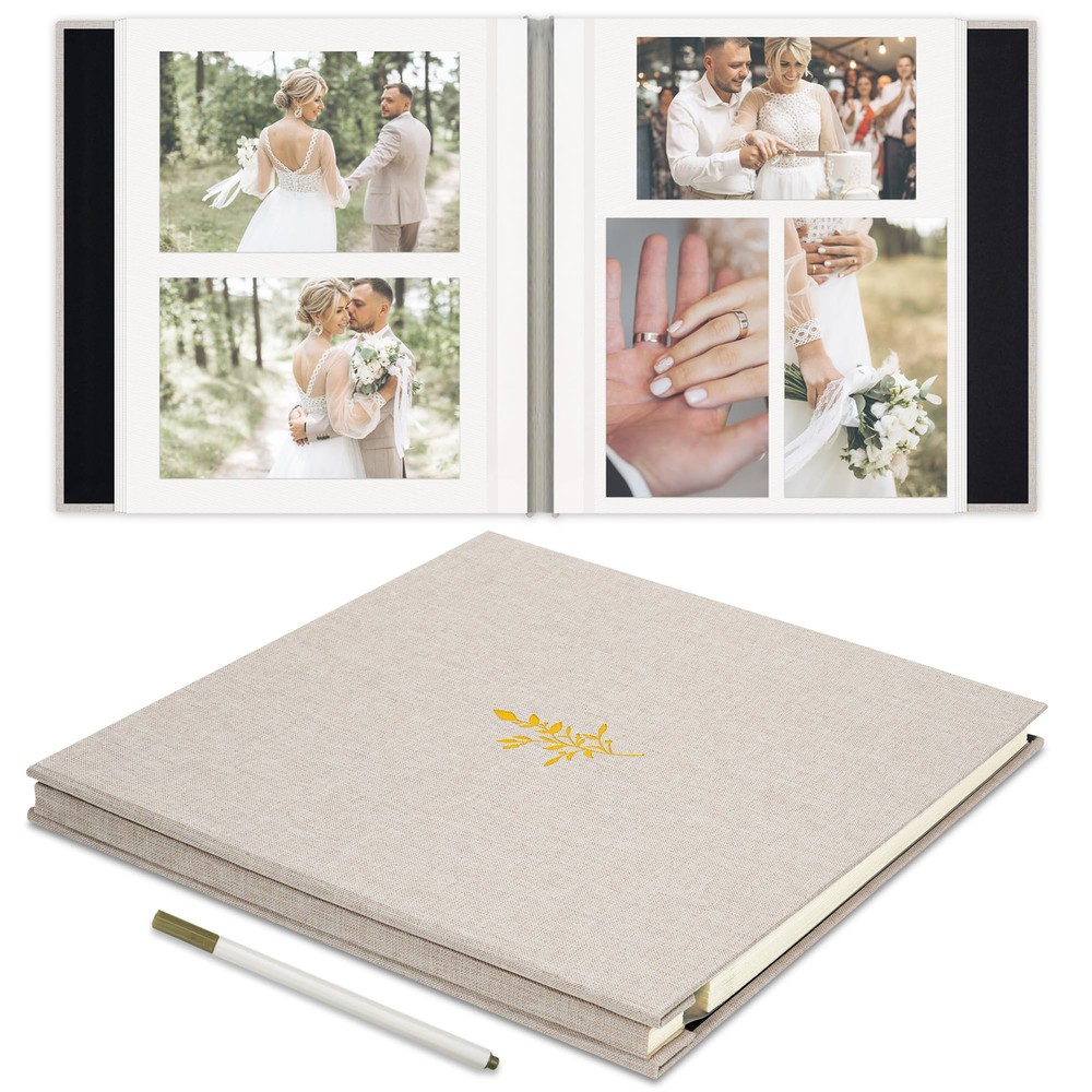 Self Adhesive Photo Album, Beige Scrapbook Album with DIY 40 Blank Pages, Wed...