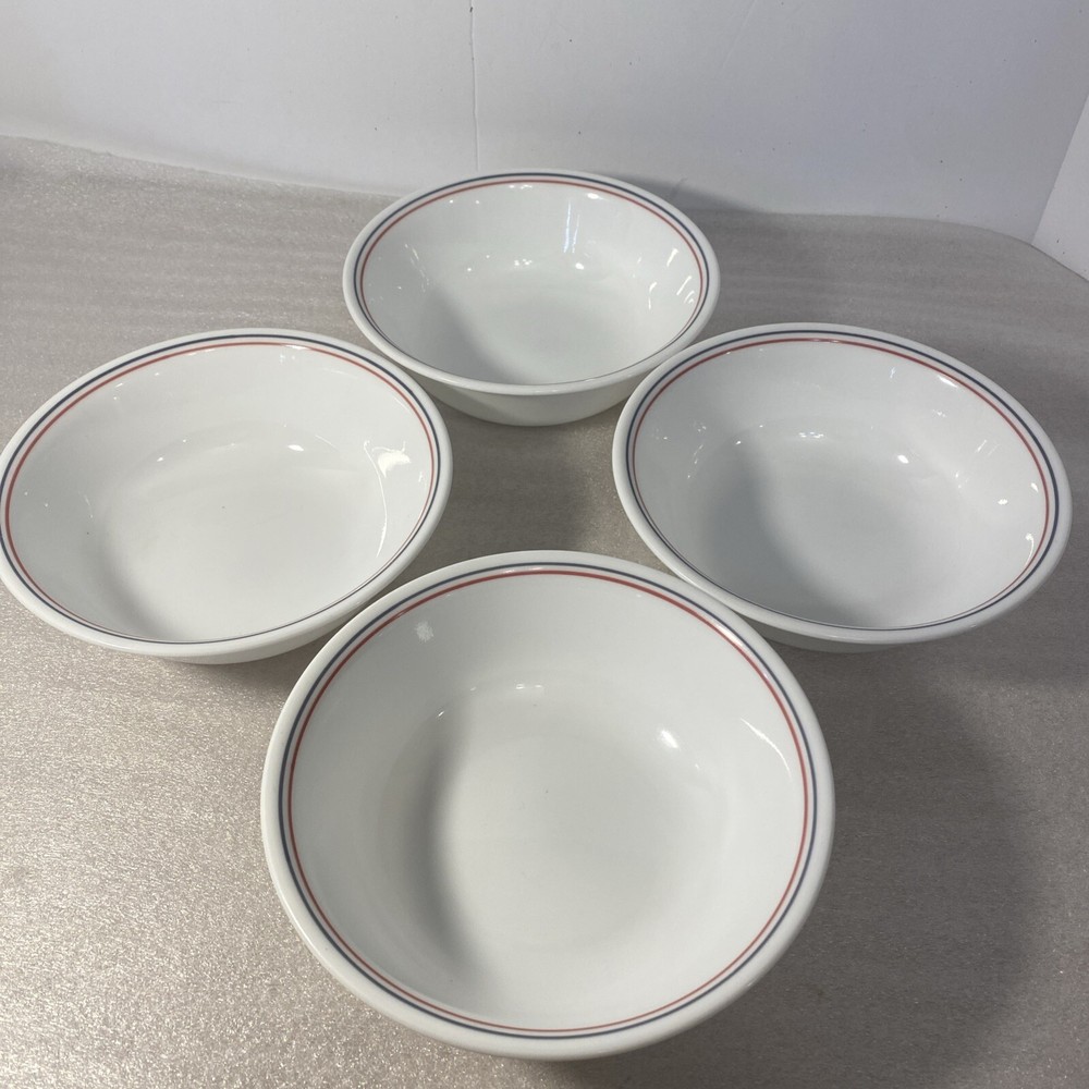 CORELLE Prinston 4-Piece Soup Cereal Bowls in Red Blue Stripes