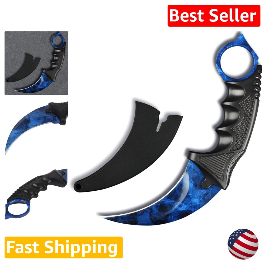 Stainless Steel Karambit Hunting Knife with ABS Handle in Smoke Blue