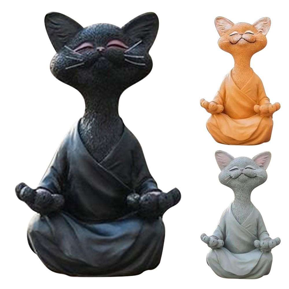 7''Meditation Cat Statue Yoga Cat Garden Decor Buddha Art Sculptures Home Statue