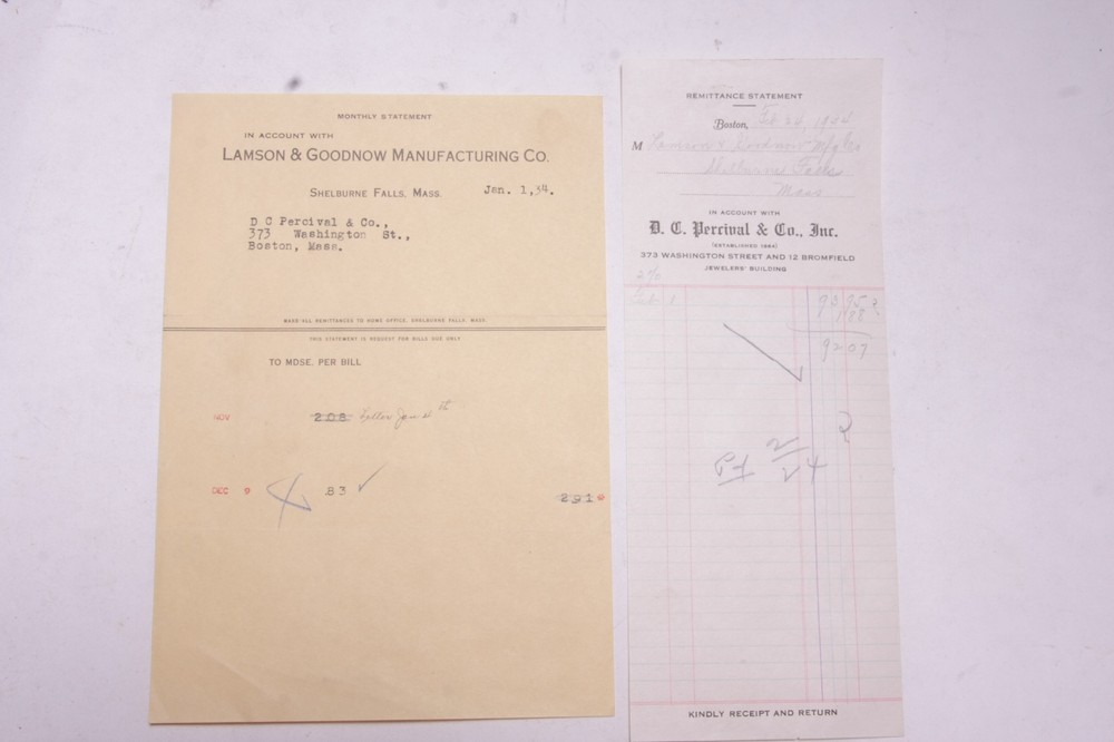 1934 Lamson Goodnow D C Percival and Co Boston MA Pay Voucher Ephemera P652F-image