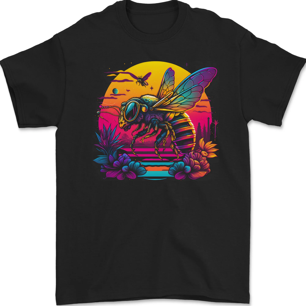 A Retrowave Bee Retro Colour Mens T-Shirt 100% Cotton