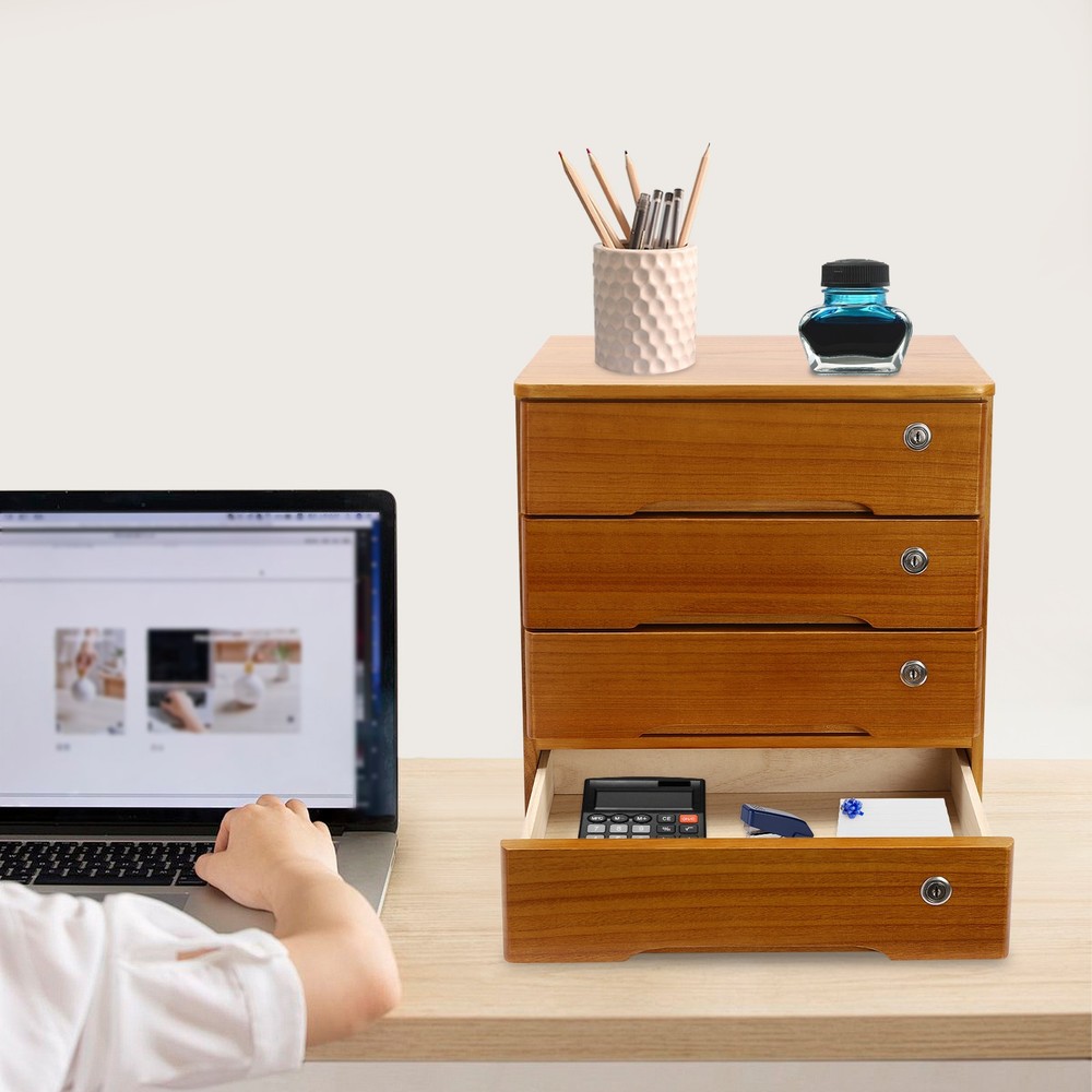 Wooden Desktop Storage Cabinet, Desk Organizer, Desktop Storage Box with Lock