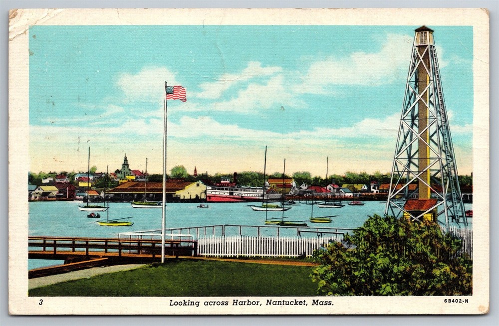 Looking Across The Harbor Moored Sailboats Nantucket MA C1949 WB Postcard N12