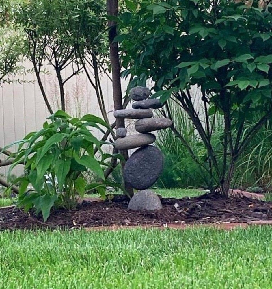8 Stone Cairn Garden Statue for Outdoor Decor and Landscaping
