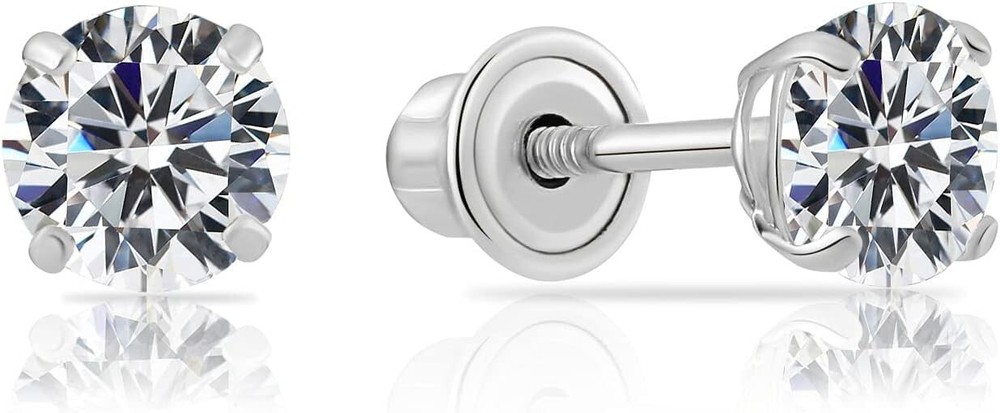 Classic 14k White Gold Stud Earrings with 4mm CZ - Elegant Gift Ready Packaging