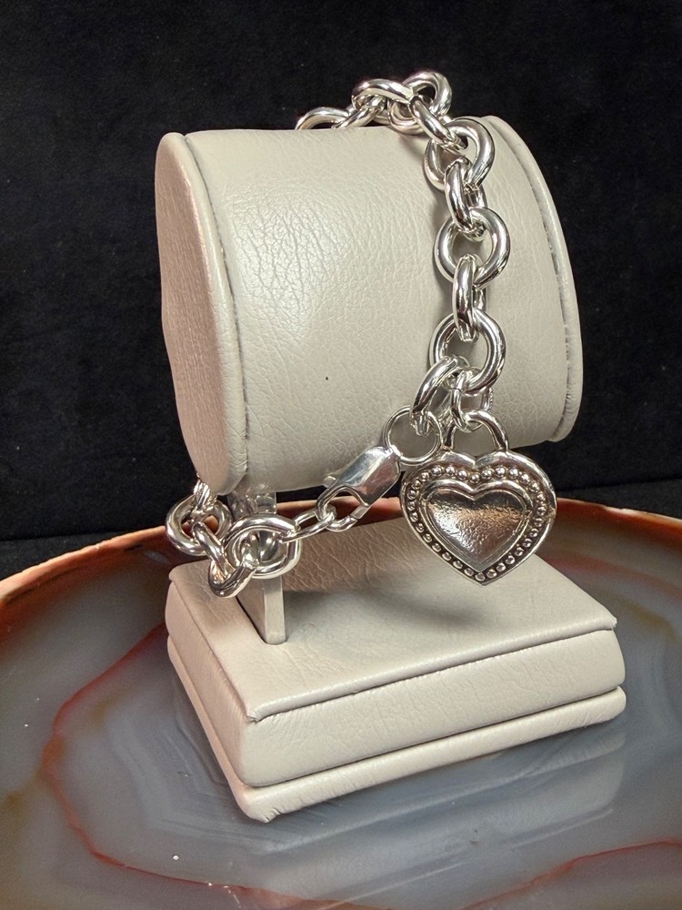 Sterling Silver Judith Ripka Heart Charm Bracelet 8 Inches