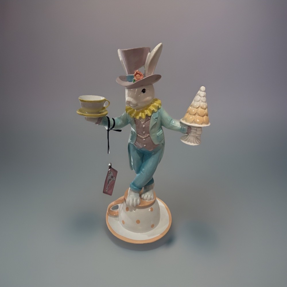 🐰Tophat & Tail Mad Hatter Bunny Holding Teacup and Macarons
