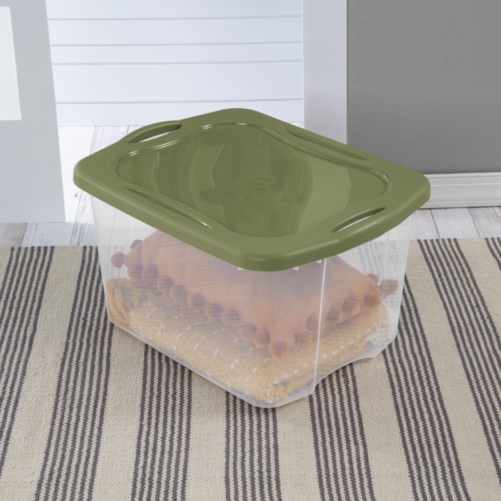 Sterilite 70 Quart Plastic Storage Bin, EZ Carry Full-Grip Handles,Green,Durable