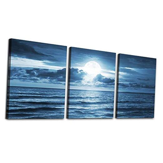 3 Piece Canvas Wall Art for living room - blue sea view 16x24inches*3pcs Blue