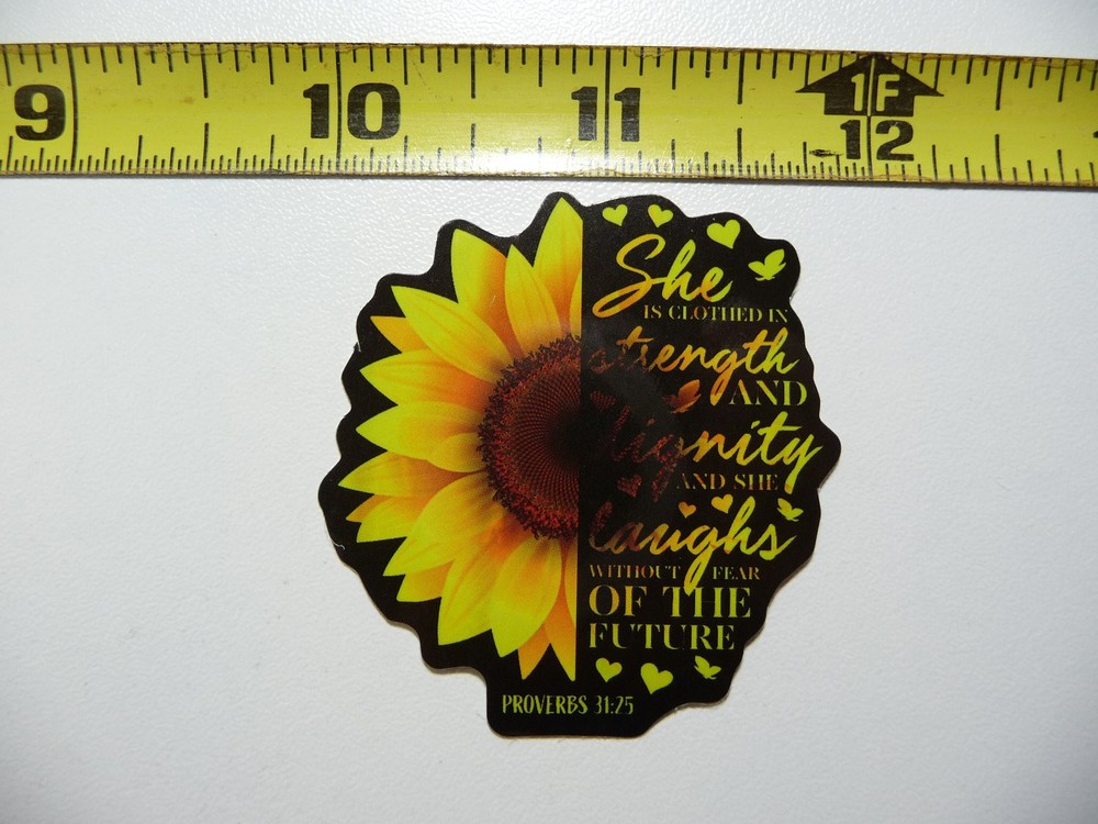 Faith-inspired Flower She Laughs Proverbs 31:25 Decal Sticker for Christian Belief