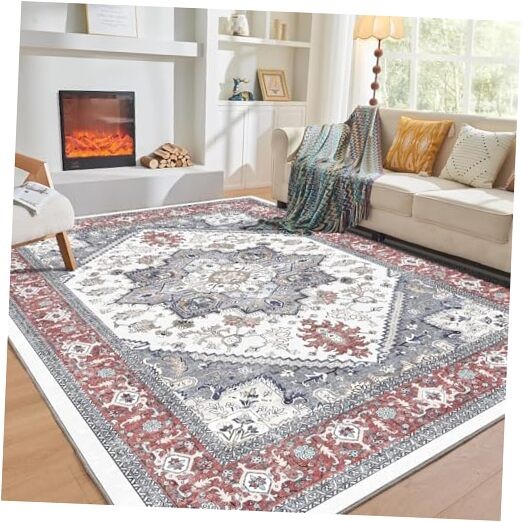 Soft 6x9 Washable Area Rug with Non-Slip Backing, Faux Cashmere Low Pile