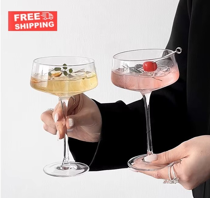 Martini Glasses Crystal Coupe Cocktail Glasses Champagne Saucer Glass Set of 4